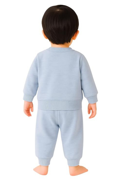 Baby Sweatshirt and Pants Set, Light Blue, Dog Living Be Happy Embroidery, Ribbed Cuffs, 2-Piece Outfit