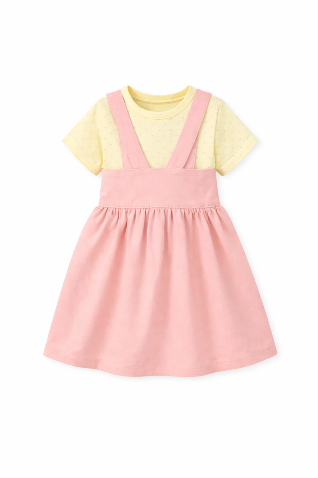 Baby Girl Cotton Dress with Polka Dot T-Shirt & Pink Pinafore β Toddler Outfit with Cute Puppy Face & Bow Design β Summer Casual