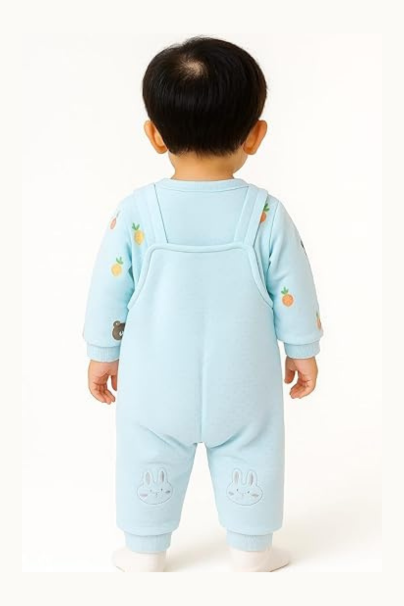 Infant Baby Quilted Jumpsuit Overall Set - Long Sleeve Romper with Snap Closure and Separate Carrot Print Bodysuit - Unisex Warm Winter Playwear