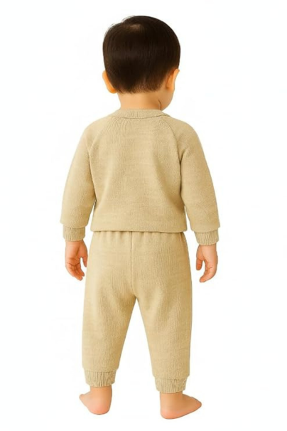 Baby 2-Piece Outfit Set, Cream Cotton Knit, Animal Print Design with Dream Big Text, Long Sleeve Tshirts and Pants