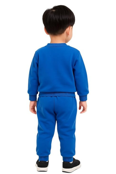Boys Blue Sweatshirt and Pants Set, Bear and Car Graphic, Ribbed Cuffs, 2-Piece Outfit