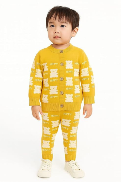 Kids Woolen Knitted Co-ord Set | Boys Winter Wear Sweater with Pants | Warm Full Sleeve Cardigan Outfit for Toddlers & Children