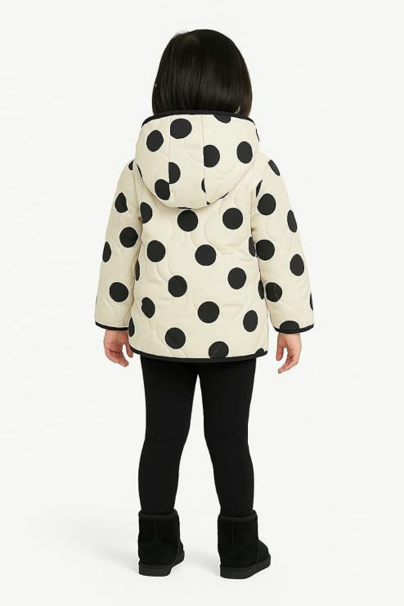 Kids Polka Dot Hooded Winter Jacket – Warm Quilted Coat with Front Pockets for Girls and Boys