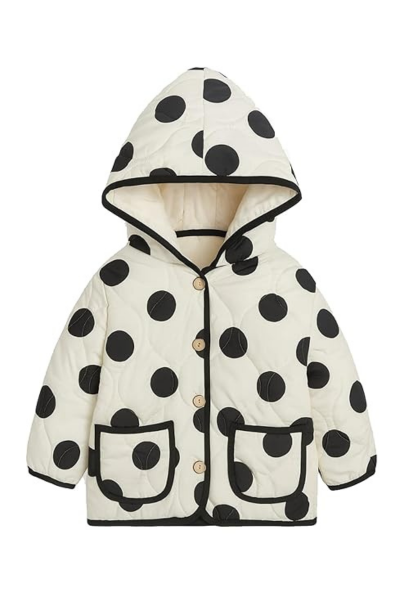 Kids Polka Dot Hooded Winter Jacket – Warm Quilted Coat with Front Pockets for Girls and Boys