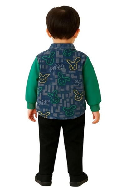 Printed Button-Down Jacket with Contrast Sleeves | Stylish Casual Wear for Toddlers & Kids