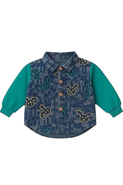Printed Button-Down Jacket with Contrast Sleeves | Stylish Casual Wear for Toddlers & Kids