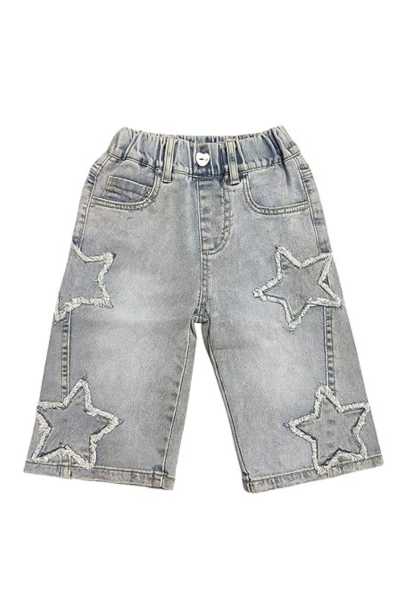 Kids Denim Jeans with Star Patch Design Comfortable Stretchable Denim Pants for Girls Casual Wear