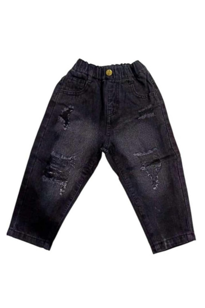 Kids’ Black Rugged Denim Jeans | Distressed Style | Comfortable & Durable Jeans for Toddlers