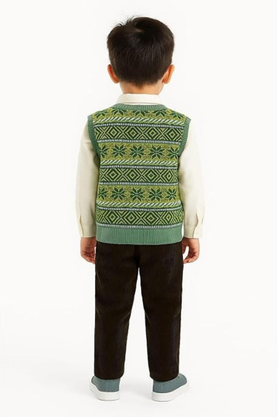 Shirt with Embroidered Collar, Knitted Vest & Corduroy Pants | Stylish Formal Wear for Toddlers & Kids
