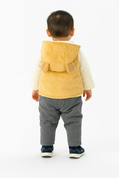 Yellow Corduroy & Cotton Knit Boy Outfit Set | Warm 3-Piece Winter Dress with Hooded Bear Jacket, Inner Top & Pants | Soft Comfortable Clothing for Toddlers | Stylish Winter Wear