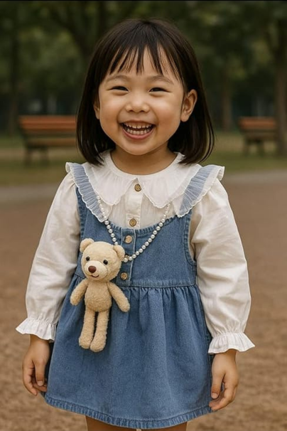 Baby Girls Denim Overall Dress with White Shirt and Cute Teddy Bear Pendant Kids Fashion Outfit Casual Wear Baby Girl Clothing