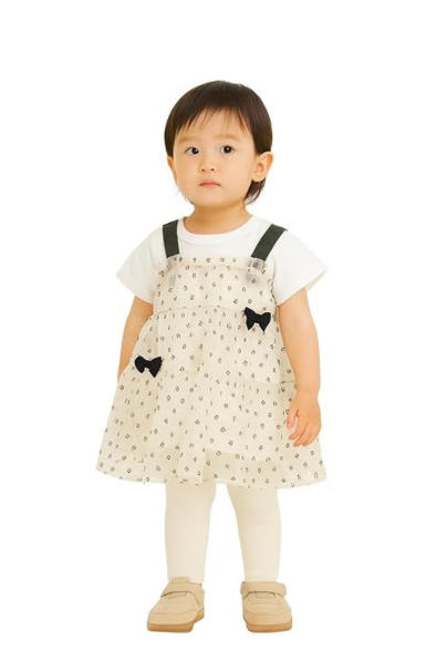 Adorable Baby Girl Layered Tulle Dress with Floral Print & Bows – White T-Shirt Attached, Sleeve Suspender Style – Cute Casual Outfit for Toddlers & Infants