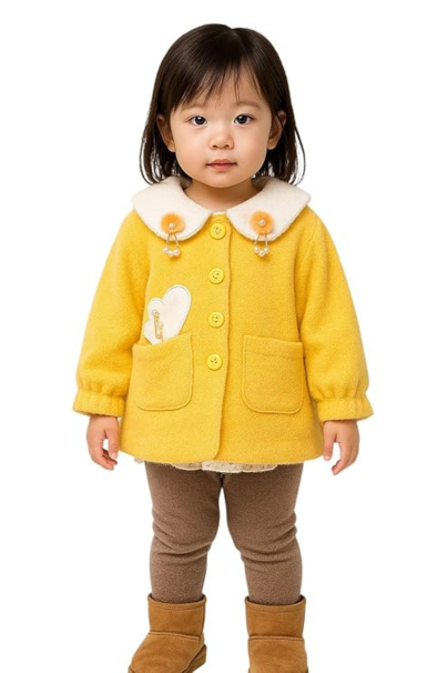 Stylish Yellow Girls Cardigan with White Fur Collar | Soft Winter Sweater for Kids | Warm & Trendy Baby Girl Knitwear