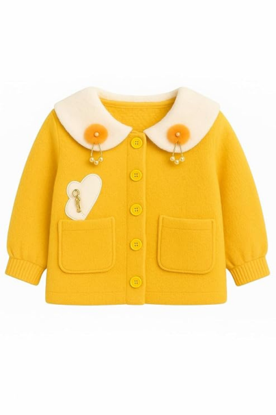 Stylish Yellow Girls Cardigan with White Fur Collar | Soft Winter Sweater for Kids | Warm & Trendy Baby Girl Knitwear