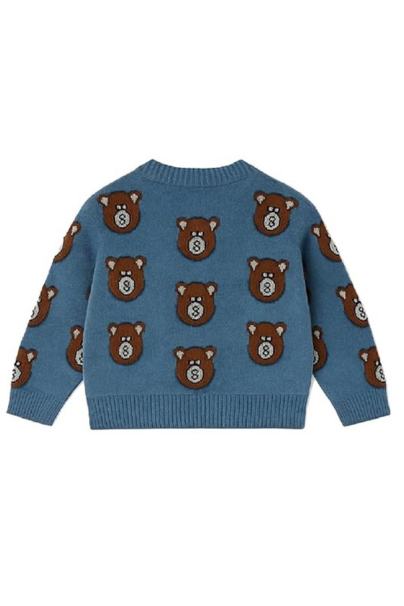 Kids Woolen Sweater Blue with Cute Bear Print | Full Sleeve Winter Knitwear Pullover