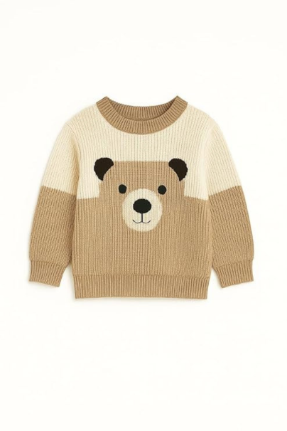 Infant Toddler Boys Striped Knit Sweater - Long Sleeve Crewneck Pullover with Cute 3D Bunny Character Appliqu - Warm & Soft Winter Pullover Sweater