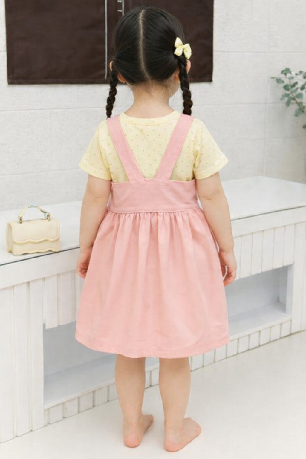 Baby Girl Cotton Dress with Polka Dot T-Shirt & Pink Pinafore – Toddler Outfit with Cute Puppy Face & Bow Design – Summer Casual