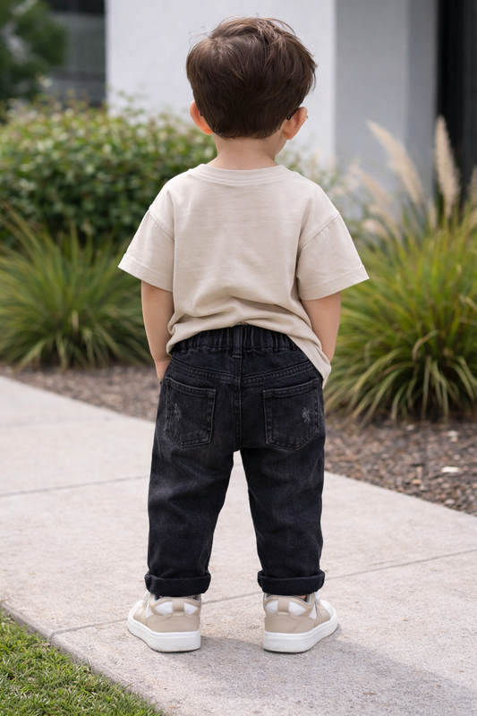 Kids’ Black Rugged Denim Jeans | Distressed Style | Comfortable & Durable Jeans for Toddlers